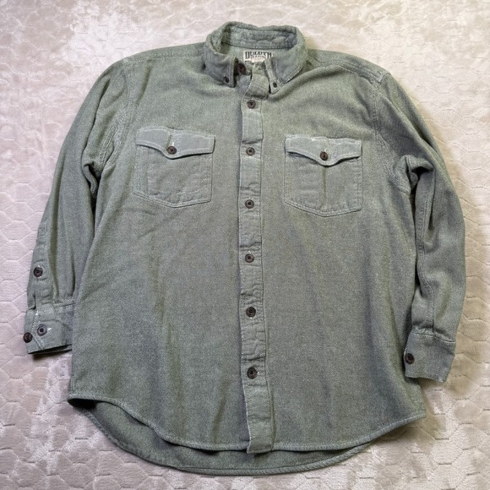 Duluth Trading Men's Cavalry Twill Flannel Shirt Sz Lg Green‎ Button Up Workwear
